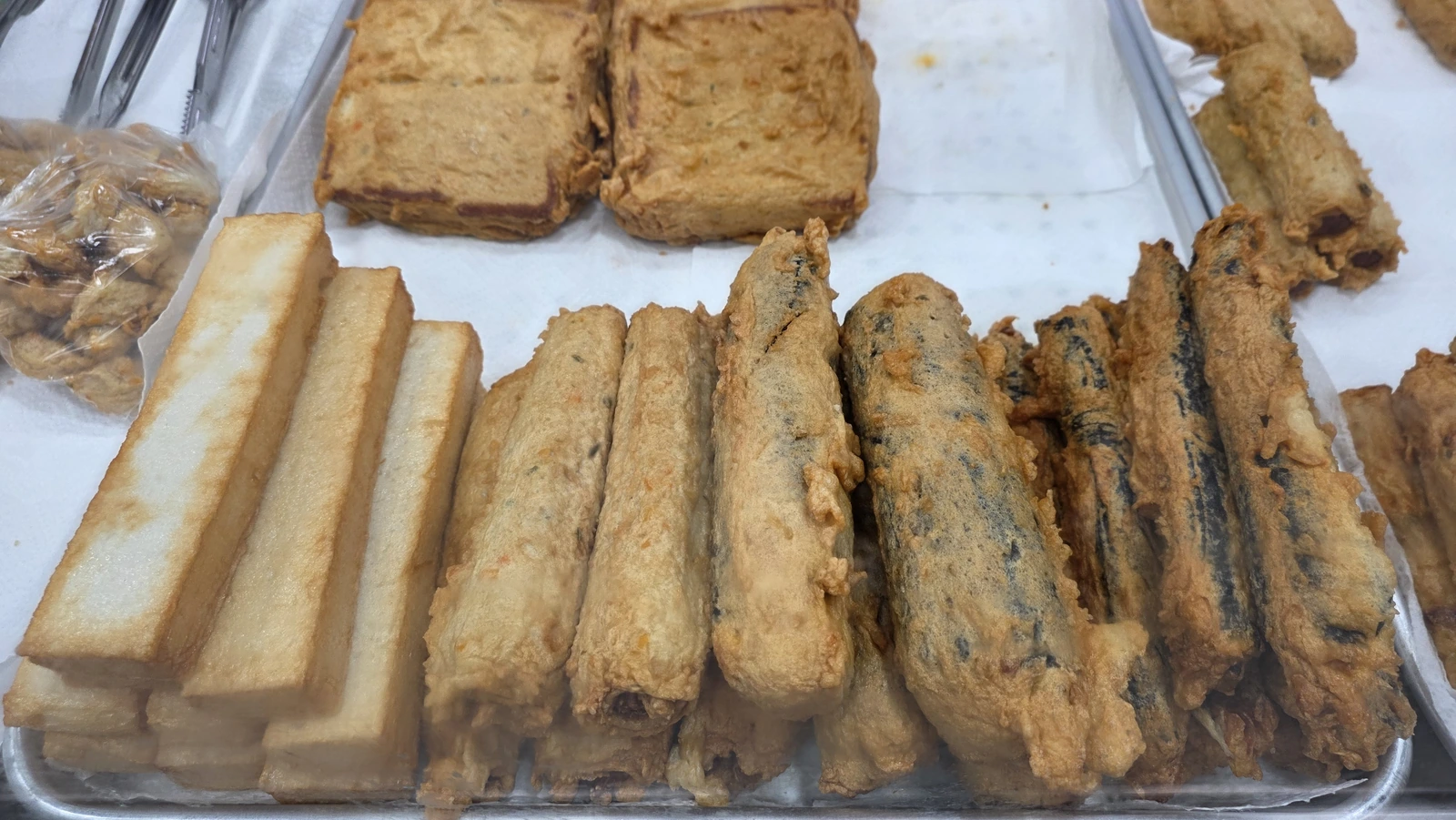 Fish cake bars on the display tray